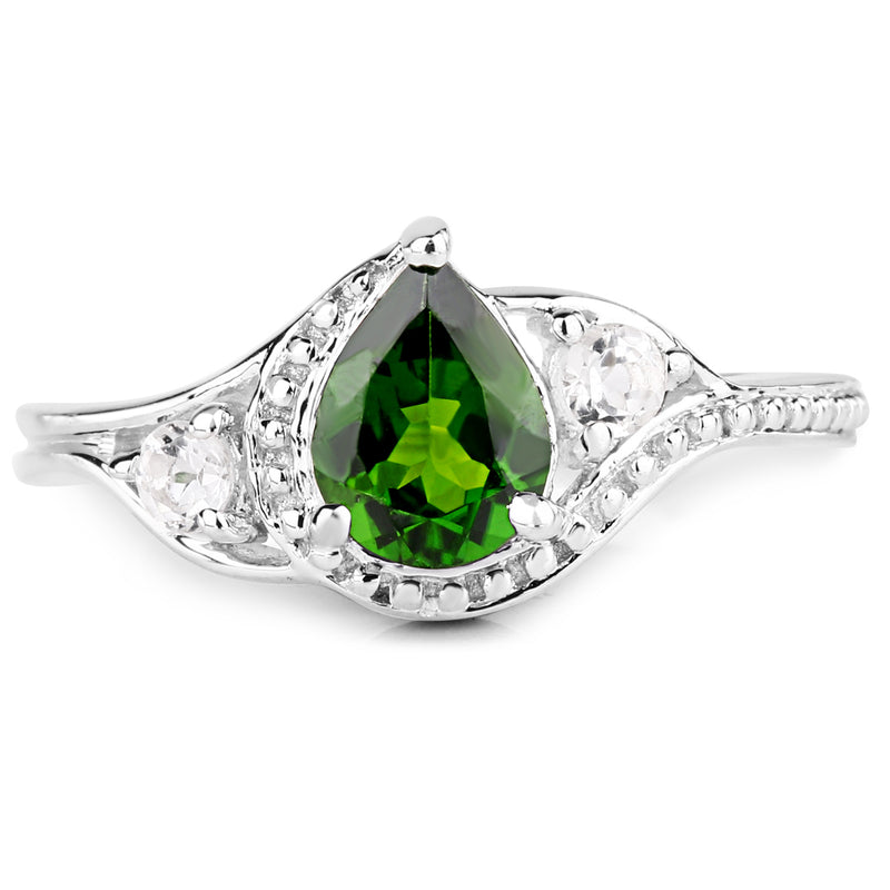 1.30 Carat Genuine Chrome Diopside and White Topaz .925 Sterling Silver Ring