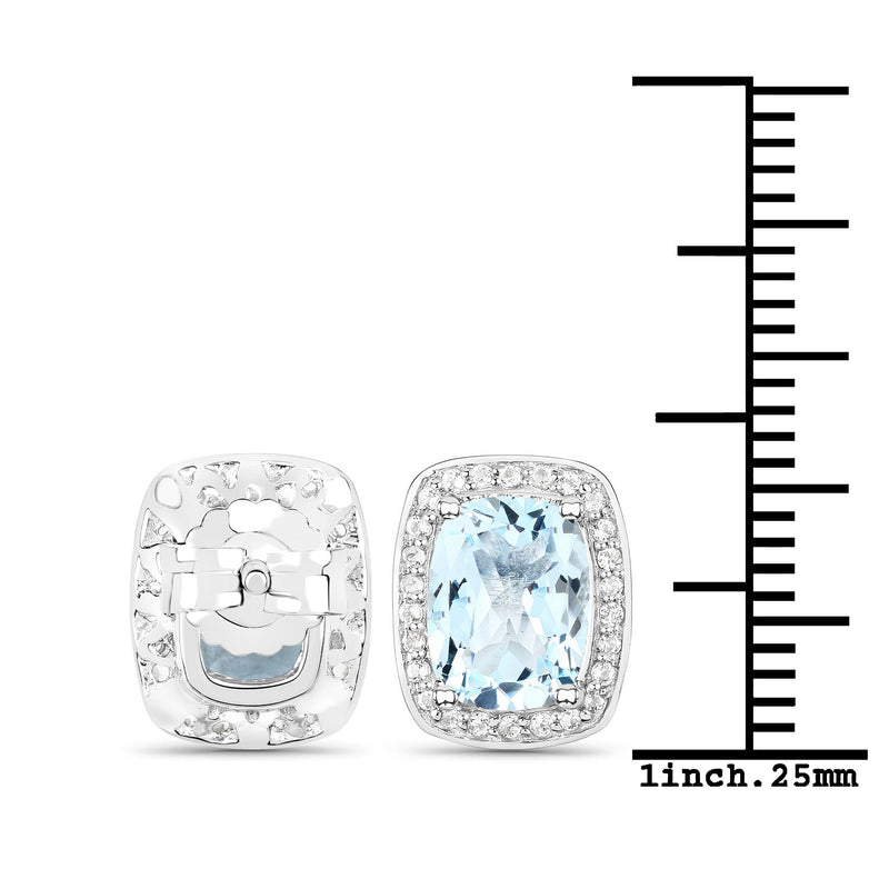 3.23 Carat Genuine Blue Topaz and White Topaz .925 Sterling Silver Earrings