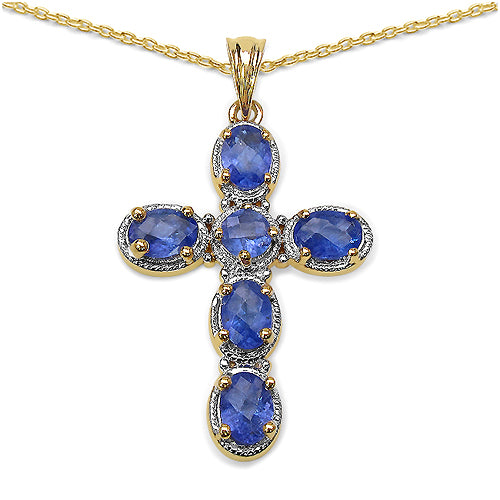 14K Yellow Gold Plated 4.25 Carat Genuine Tanzanite .925 Sterling Silver Pendant