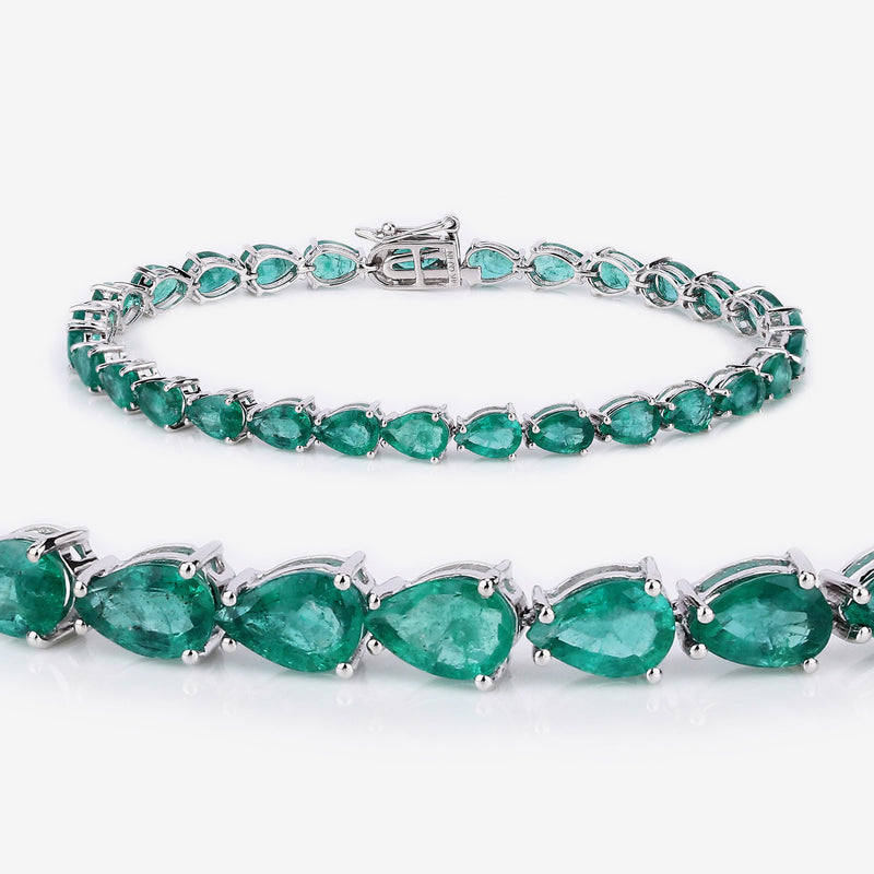 10.15 Carat Genuine Zambian Emerald 14K White Gold Bracelet