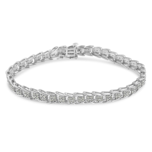 10k White Gold 2 cttw Diamond Fan-Shaped Link Tennis Bracelet (I-J Clarity, I3 Color) - Size 7.25"