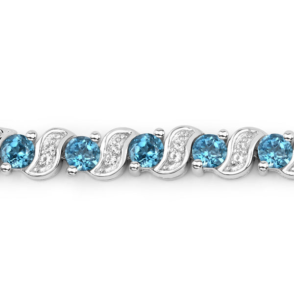 1.34 Carat Genuine London Blue Topaz and White Topaz .925 Sterling Silver Bracelet