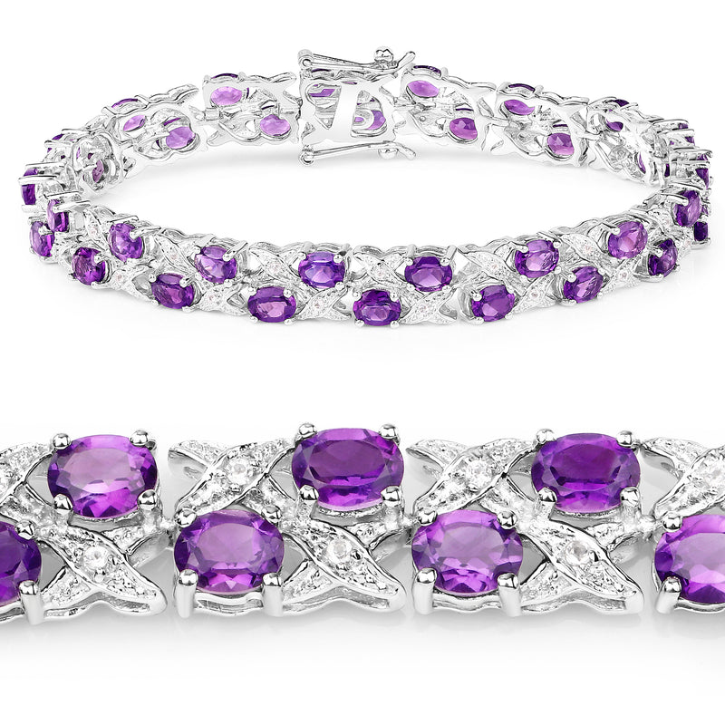 12.60 Carat Genuine Amethyst & White Topaz .925 Sterling Silver Bracelet