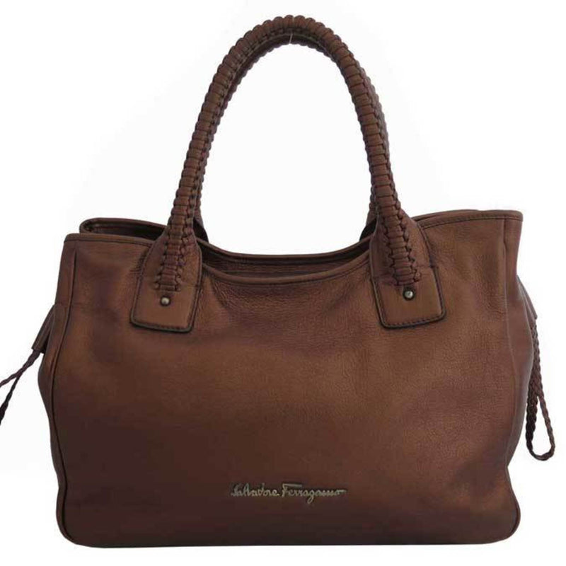 Salvatore Ferragamo Bag Metallic Brown Leather Tote Shoulder Ladies