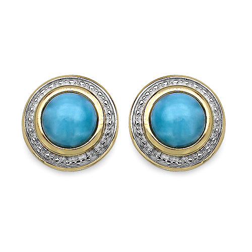 14K Yellow Gold Plated 3.00 Carat Genuine Larimar .925 Sterling Silver Earrings