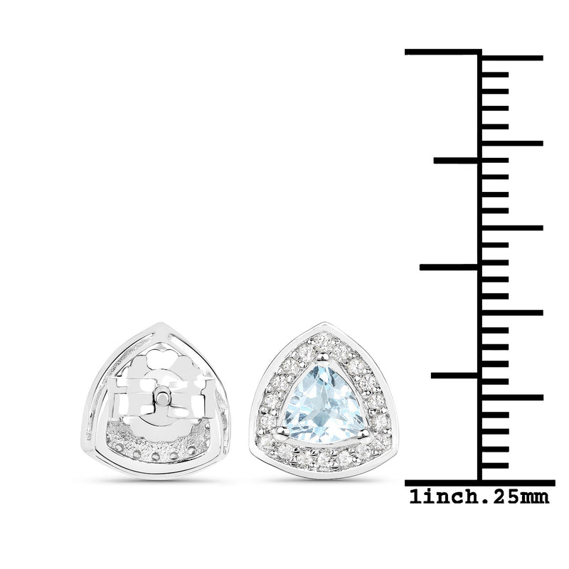 1.16 Carat Genuine Blue Topaz and White Topaz .925 Sterling Silver Earrings