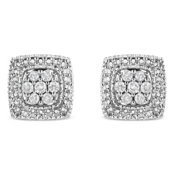 .925 Sterling Silver 1/2 Cttw Diamond Miligrain Square Shape Stud Earrings (I-J Color, I2-I3 Clarity)