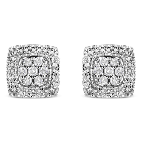 .925 Sterling Silver 1/2 Cttw Diamond Miligrain Square Shape Stud Earrings (I-J Color, I2-I3 Clarity)