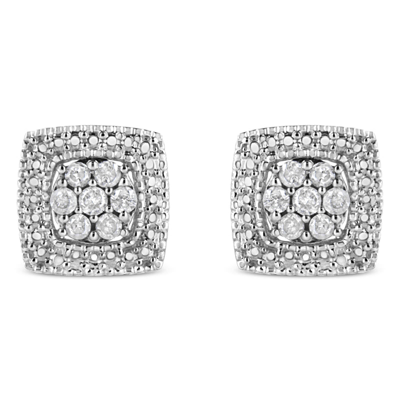 .925 Sterling Silver 1/2 Cttw Diamond Miligrain Square Shape Stud Earrings (I-J Color, I2-I3 Clarity)