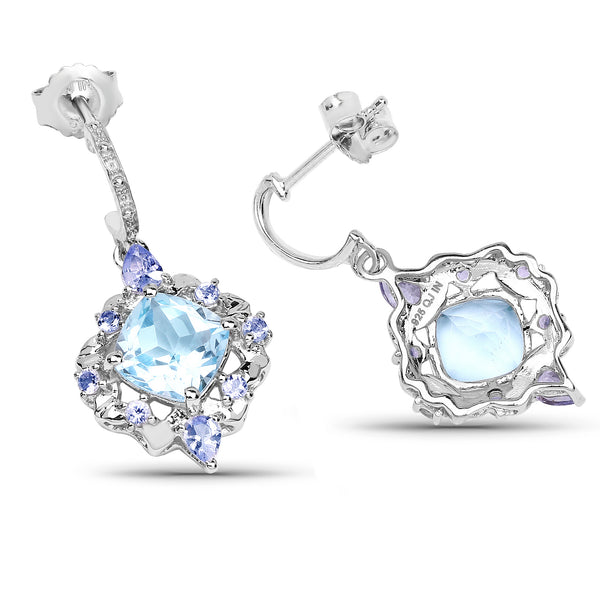 5.58 Carat Genuine Blue Topaz and Tanzanite .925 Sterling Silver Earrings