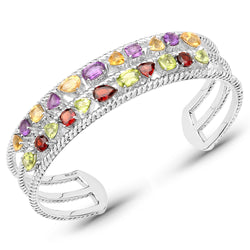 6.87 Carat Genuine Multi Stones .925 Sterling Silver Cuff Bangle