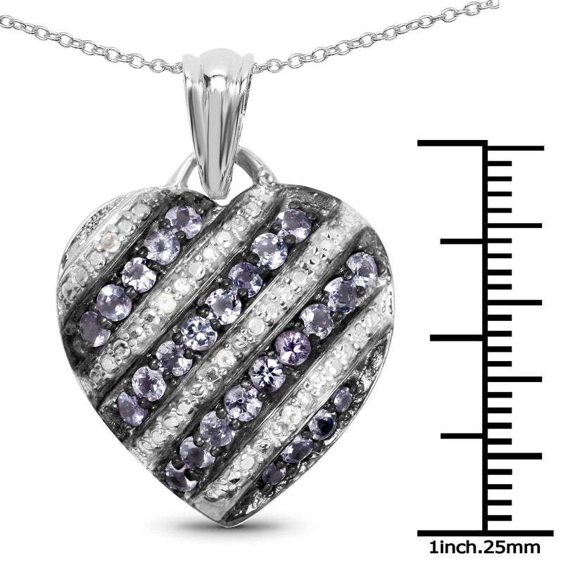 1.30 Carat Genuine Tanzanite and White Topaz .925 Sterling Silver Pendant