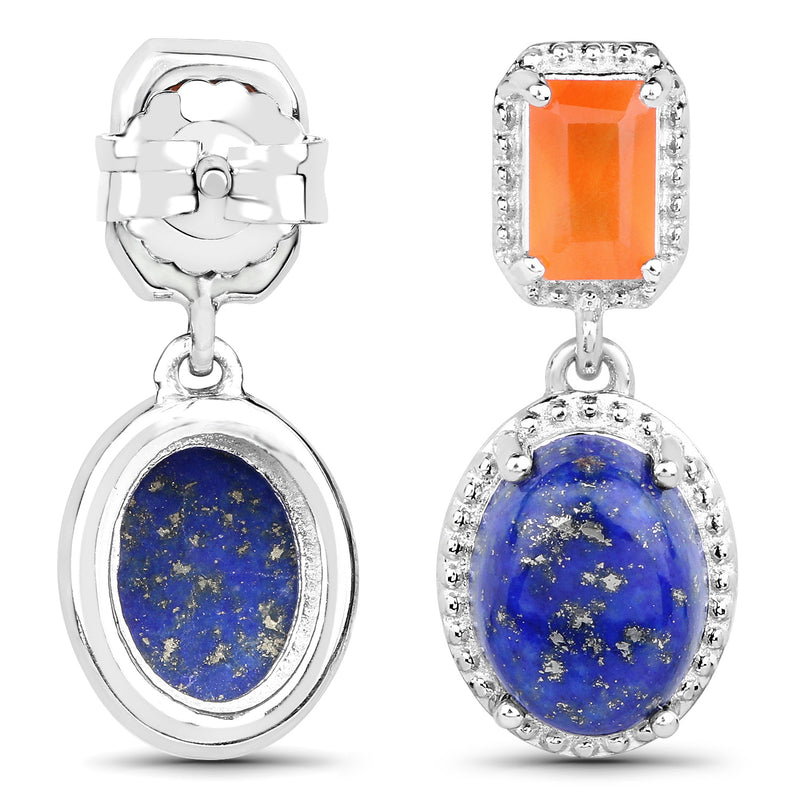 5.22 Carat Genuine Carnelian and Lapis .925 Sterling Silver Earrings