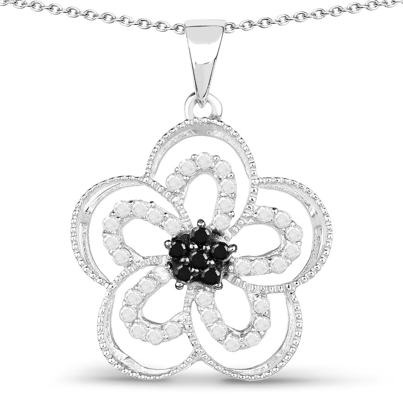 0.46 Carat Genuine White Diamond and Black Diamond .925 Sterling Silver Pendant