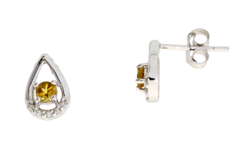 Genuine .24ct Citrine Diamond Earrings 10KT White Gold