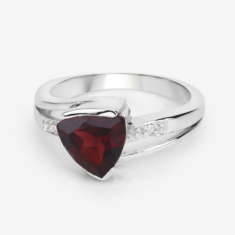 2.01 Carat Genuine Garnet and White Diamond .925 Sterling Silver Ring