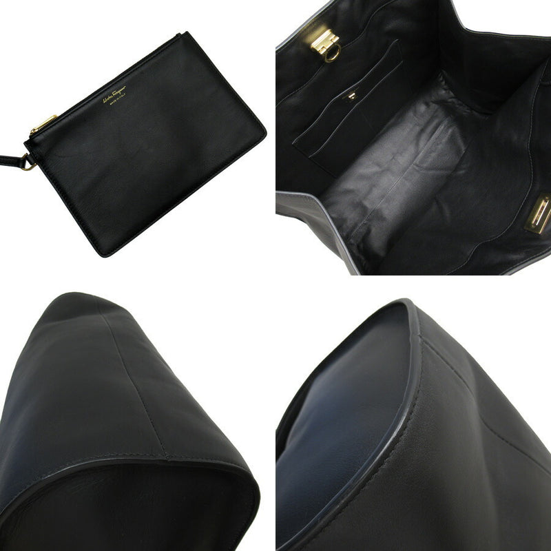 Salvatore Ferragamo Shoulder Bag Gancio Black Gold Leather