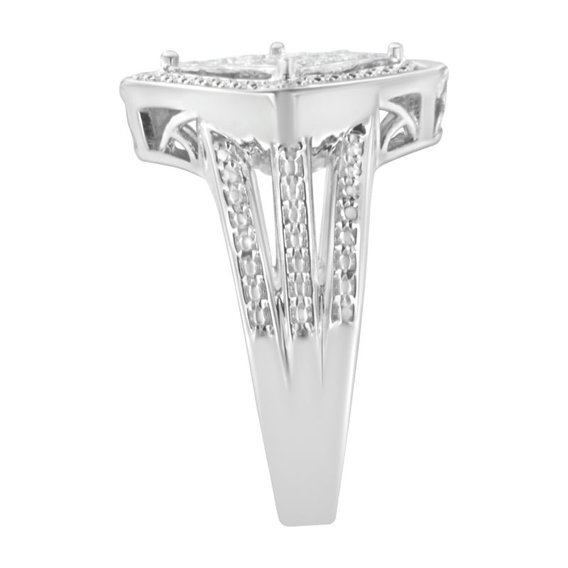 .925 Sterling Silver 2/5 Cttw Princess Cut Diamond Square On Point Cluster Composite Cocktail Ring (H-I Color, SI1-SI2 Clarity) - Size 6