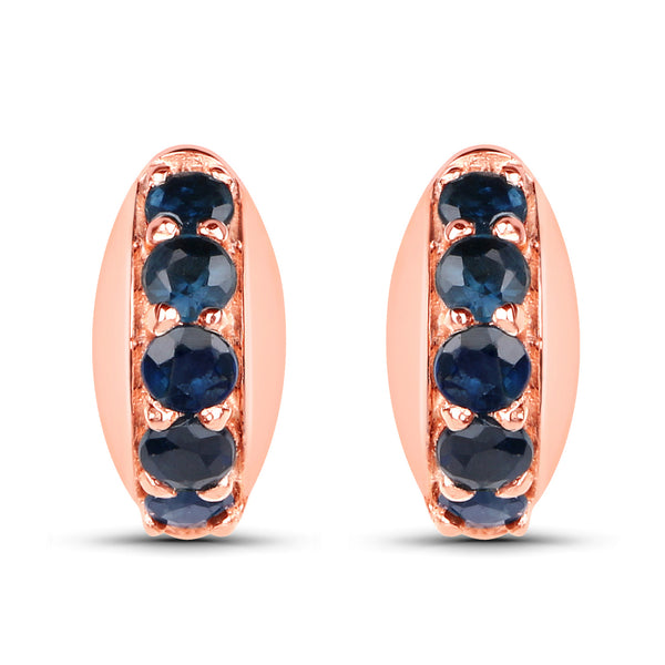 18K Rose Gold Plated 0.40 Carat Genuine Blue Sapphire .925 Sterling Silver Earrings