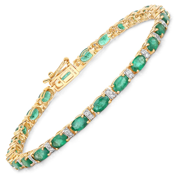 4.98 Carat Genuine Zambian Emerald and White Diamond 14K Yellow Gold Bracelet