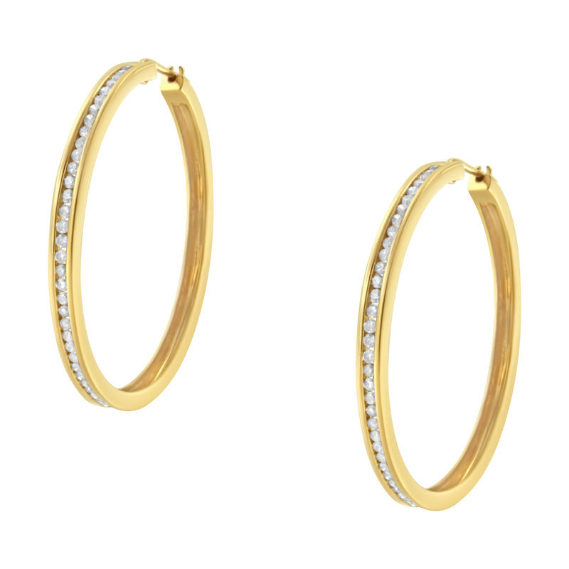 10KT Yellow Gold 1 cttw Slim Diamond Hoop Earrings (I-J Color, I1-I2 Clarity)