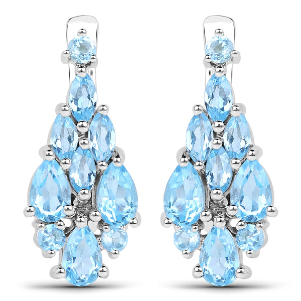 2.42 Carat Genuine Swiss Blue Topaz .925 Sterling Silver Earrings