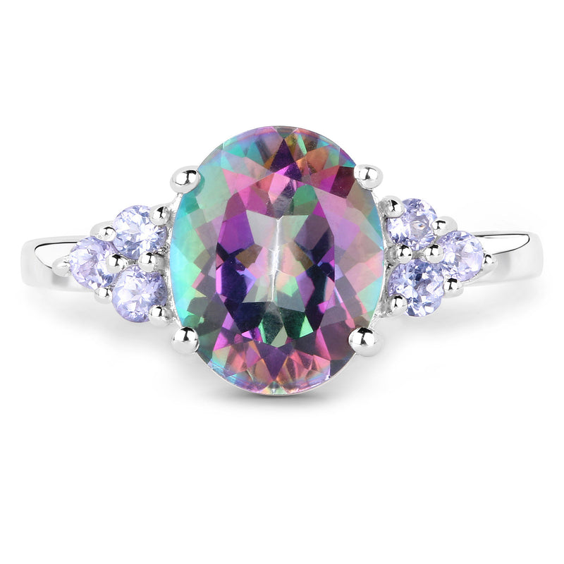 3.46 Carat Genuine Rainbow Quartz and Tanzanite .925 Sterling Silver Ring