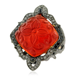 12.8ct Carving Orange Agate & Diamond Cocktail Ring 18k Gold 925 Silver Jewelry