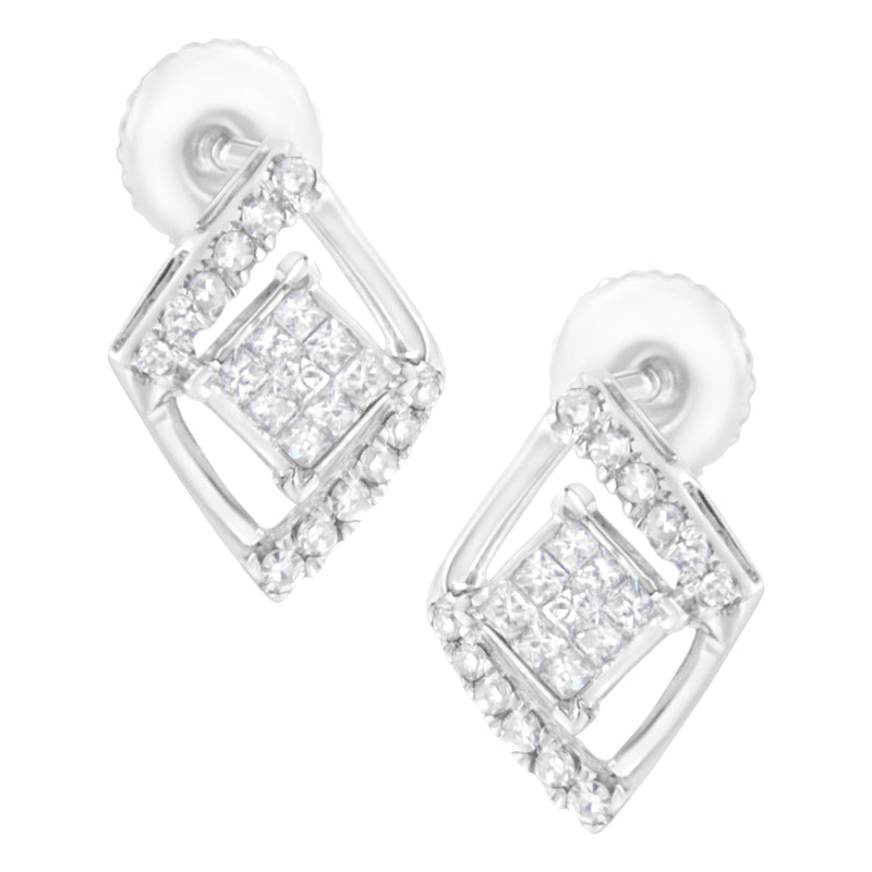 10K White Gold 1/3 cttw Princess-cut Diamond Double Triangle Composite Stud Earrings (H-I Color, SI1-SI2 Clarity)