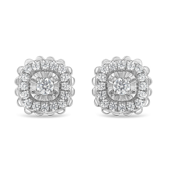 .925 Sterling Silver 1/2 Cttw Round-Cut Diamond Halo Cluster Stud Earring (I-J Color, I2-I3 Clarity)