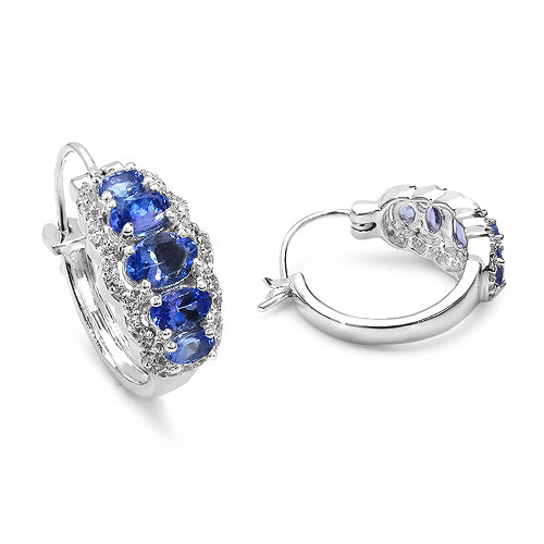 2.96 Carat Genuine Tanzanite & White Topaz .925 Sterling Silver Earrings