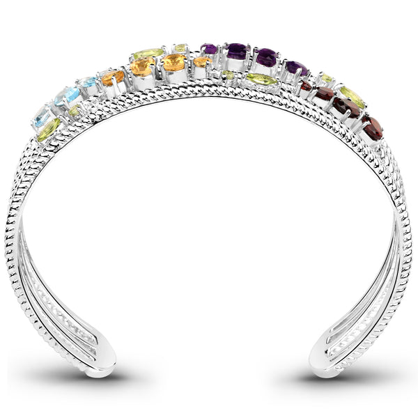 4.82 Carat Genuine Multi Stones .925 Sterling Silver Cuff Bangle