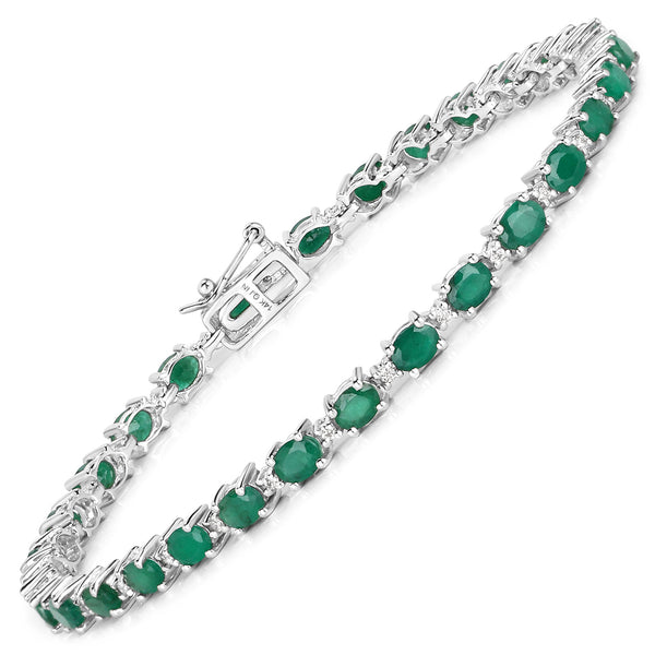 4.74 Carat Genuine Zambian Emerald and White Diamond 14K White Gold Bracelet