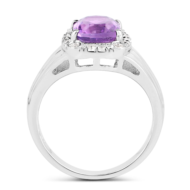 2.13 Carat Genuine  Amethyst and White Topaz .925 Sterling Silver Ring