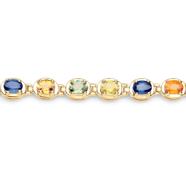 14K Yellow Gold Plated 5.40 Carat Genuine Multi Sapphire .925 Sterling Silver Bracelet