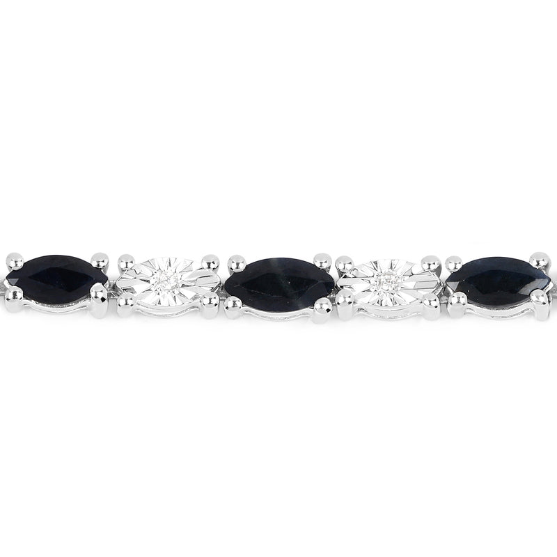 4.59 Carat Genuine Black Sapphire and White Zircon .925 Sterling Silver Bracelet