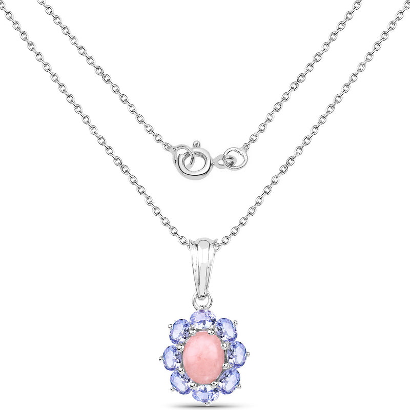 2.46 Carat Genuine Pink Opal and Tanzanite .925 Sterling Silver Pendant