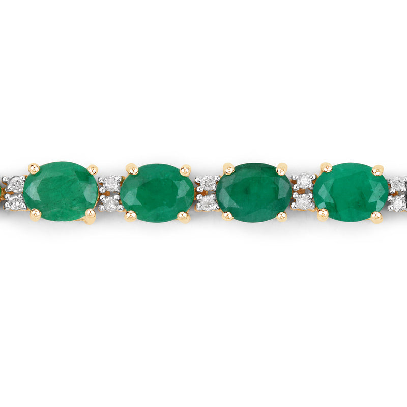 8.35 Carat Genuine Zambian Emerald and White Diamond 14K Yellow Gold Bracelet