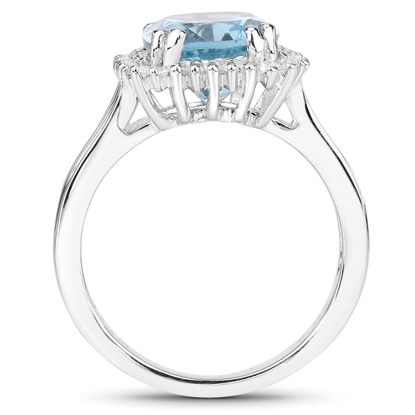 4.32 Carat Genuine Blue Topaz and White Zircon .925 Sterling Silver Ring