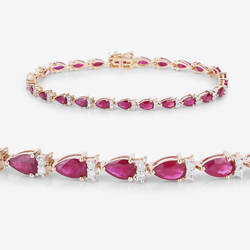 6.65 Carat Genuine Ruby and White Diamond 14K Yellow Gold Bracelet