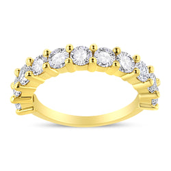 14K Yellow Gold Plated .925 Sterling Silver 2.00 Cttw Shared Prong Set Round-Diamond 11 Stone Band Ring (J-K Color, I1-I2 Clarity) - Size 7