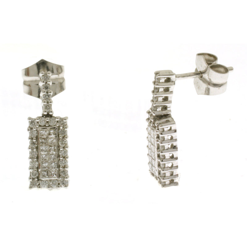 Pressure Set Diamond Dangle Earrings 18k White Gold Fine Jewelry For Women's