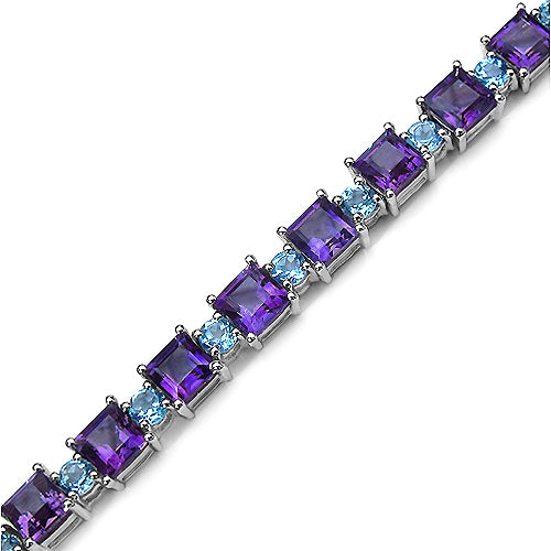 23.76 Carat Genuine Amethyst & Blue Topaz .925 Sterling Silver Bracelet