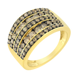 10K Yellow Gold Over .925 Sterling Silver 1 1/2 cttw Black Rhodium Shared-Prong Round-Cut Diamond 5 Row Band Ring (J-K Color, I1-I2 Clarity) - Size 7