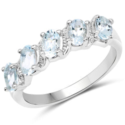 1.00 Carat Genuine Aquamarine .925 Sterling Silver Ring