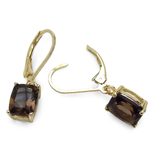 14K Yellow Gold Plated 3.92 Carat Genuine Smoky Topaz Sterling Silver Earrings