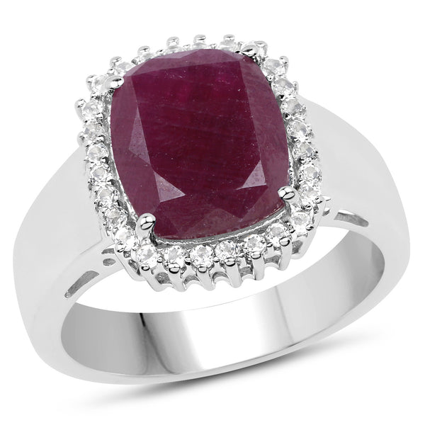 5.28 Carat Genuine Ruby and White Topaz .925 Sterling Silver Ring