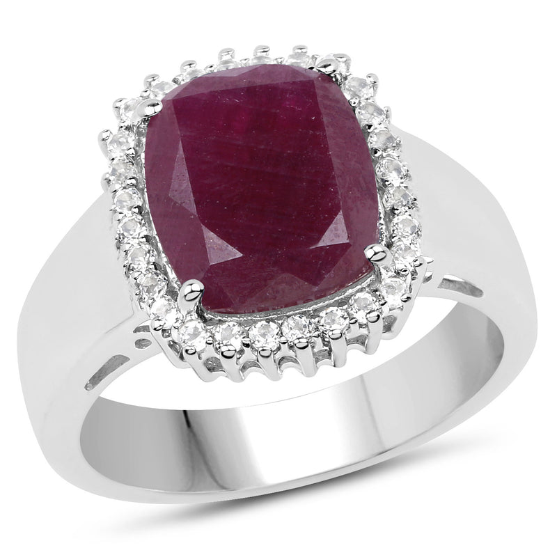 5.28 Carat Genuine Ruby and White Topaz .925 Sterling Silver Ring