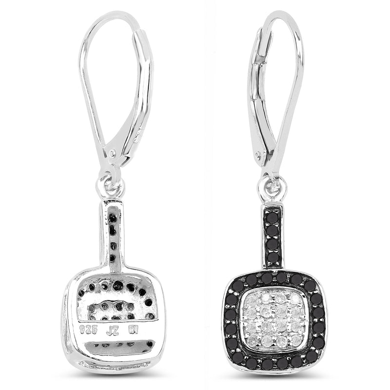 0.44 Carat Genuine Black Diamond and White Diamond .925 Sterling Silver Earrings