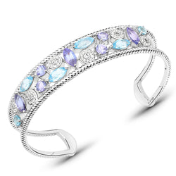 6.05 Carat Genuine Multi Stones .925 Sterling Silver Cuff Bangle